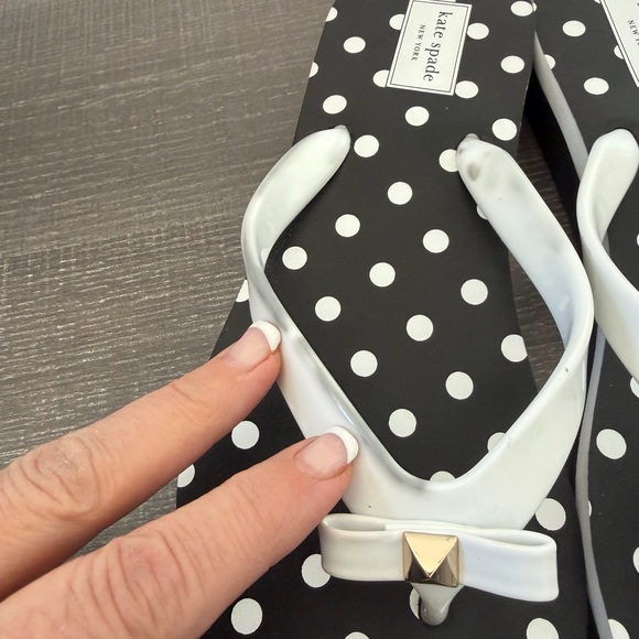 kate spade Black & White Polka Dot Flip Flop Sandals with Bow Accent - Picture 3 of 8